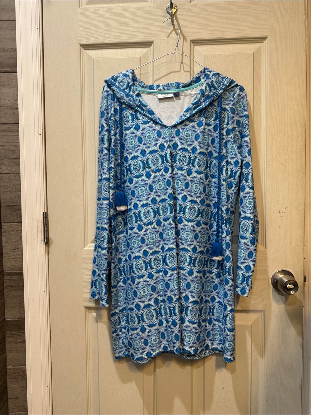 Blue Patterned Hooded Tunic Dress cabana life by Talbots